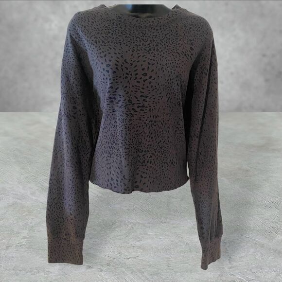 Monrow cheetah print cut off boyfriend crop top sweatshirt NWT size L made USA - Picture 3 of 9